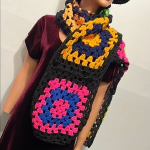 Multicolor Crochet Scarf with Black Accents